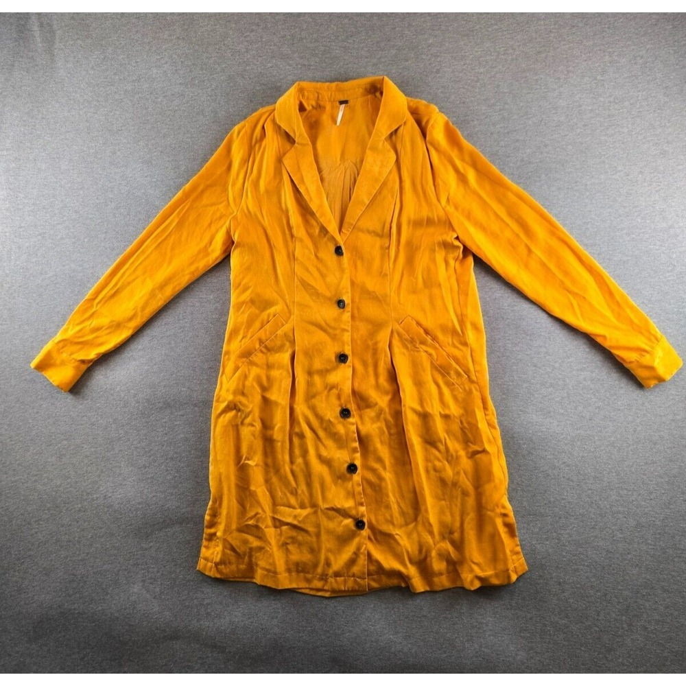 Free People Break The Cycle Mini Dress L/S Sz S Mustard Yellow Boho Cottagecore